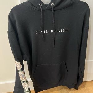 Civil Regime Embroidered Floral Roses Hoodie black